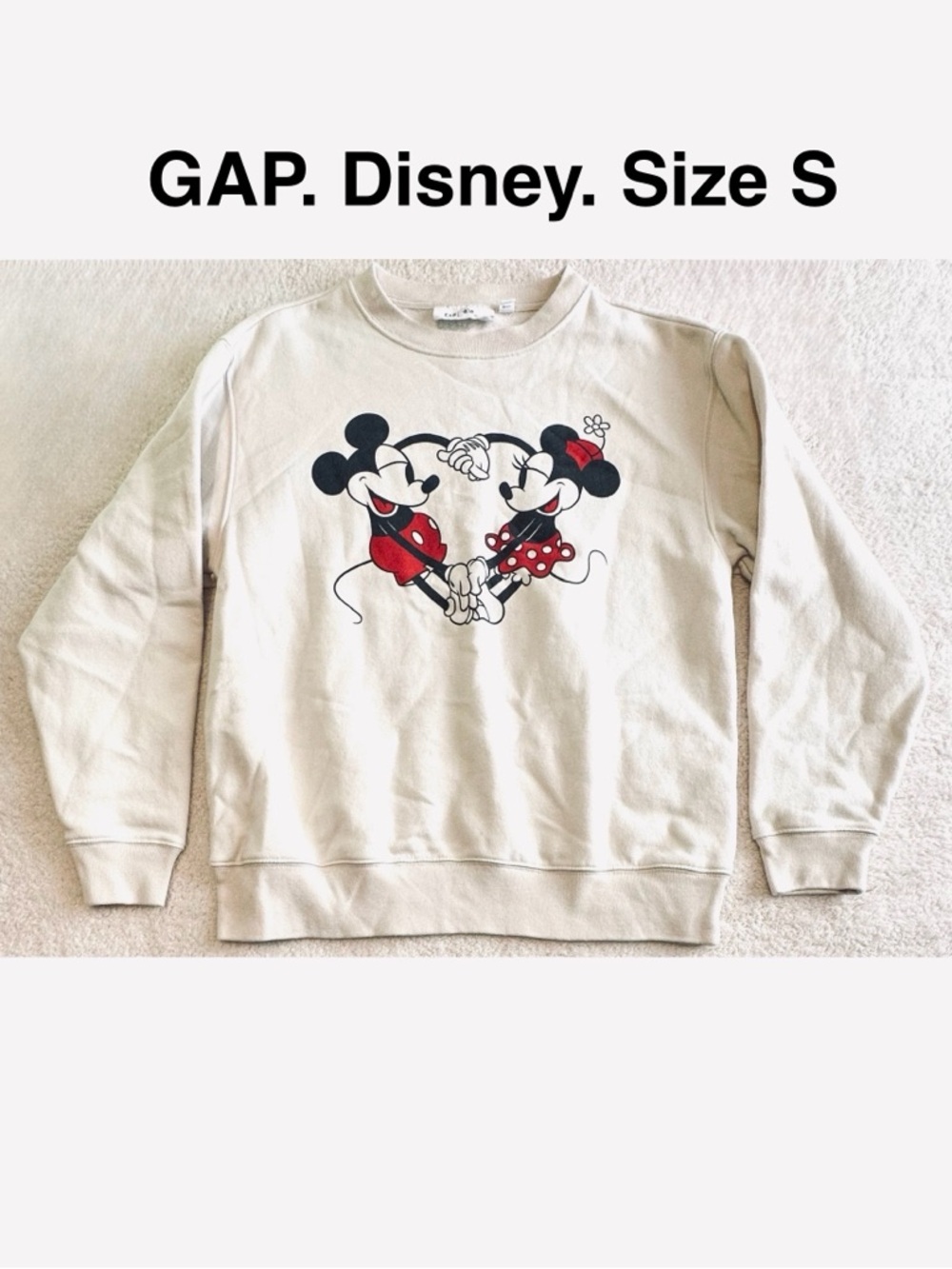 GAP Cream Disney Mickey & Minnie Heart Sweatshirt Ivory Pullover Sweater